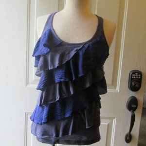 Eyeshadow Mixed Media Navy Blue Ruffle Tank Top w. Racer Back Size Small